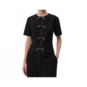 NEW EXQUISE dove short sleeve blouse in black